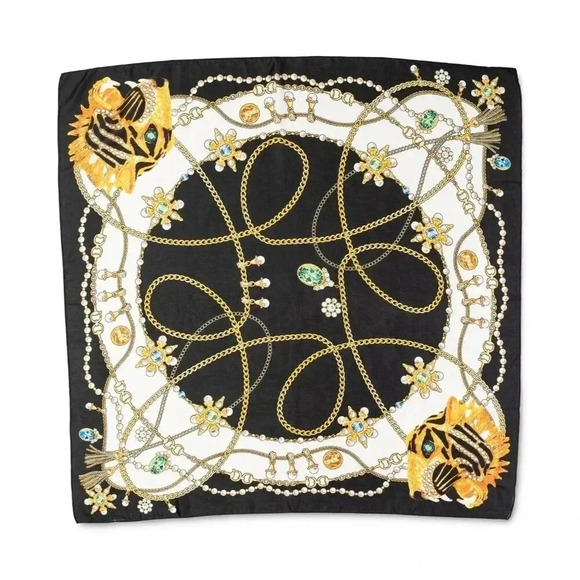 INC Tiger Jewel Status Square Scarf, Black, One Size - Picture 1 of 1